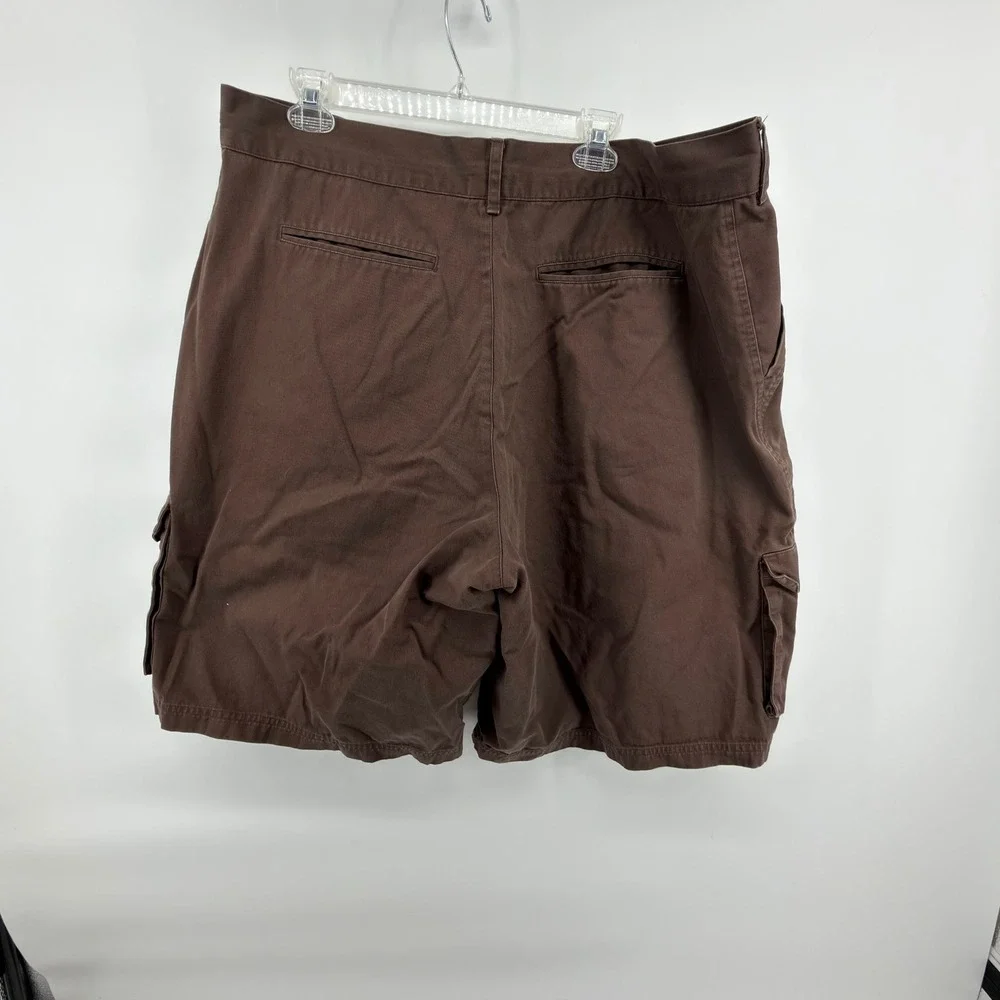 Vintage adidas Mens Brown Cargo Shorts 2XL Y2K 3-Stripes Heavyweight Cotton 2007